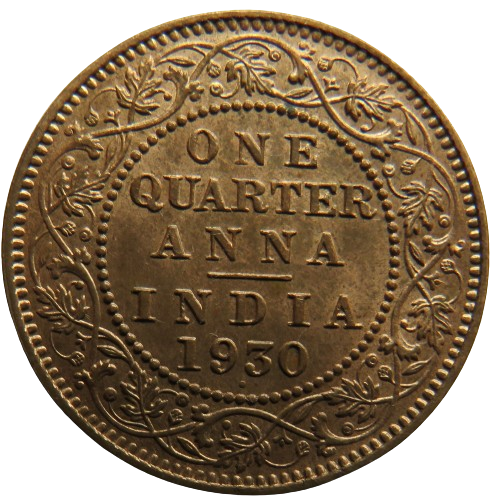 1930 King George V India 1/4 Anna Coin In High Grade