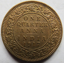 Load image into Gallery viewer, 1917 King George V India 1/4 Anna Coin In High Grade
