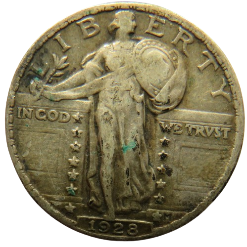 1928 USA Standing Liberty Silver $1/4 Quarter Dollar Coin