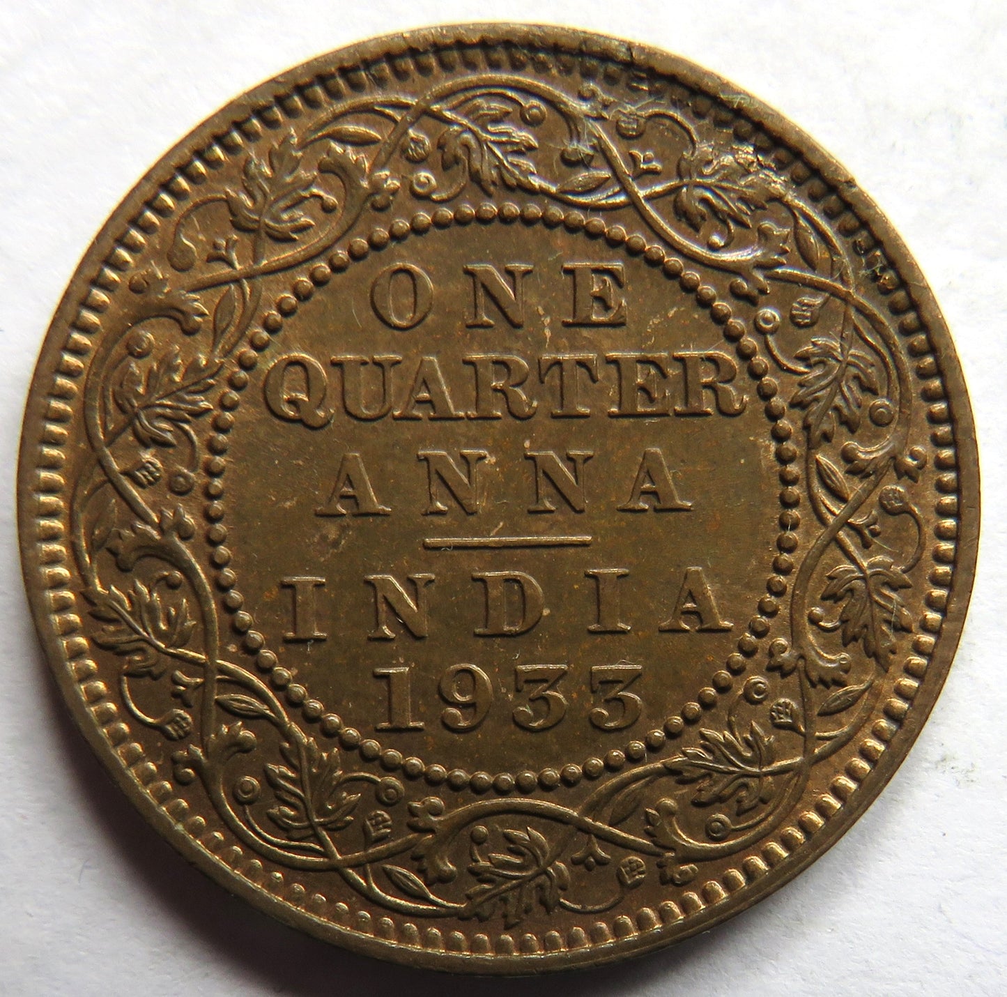1933 King George V India 1/4 Anna Coin In Higher Grade