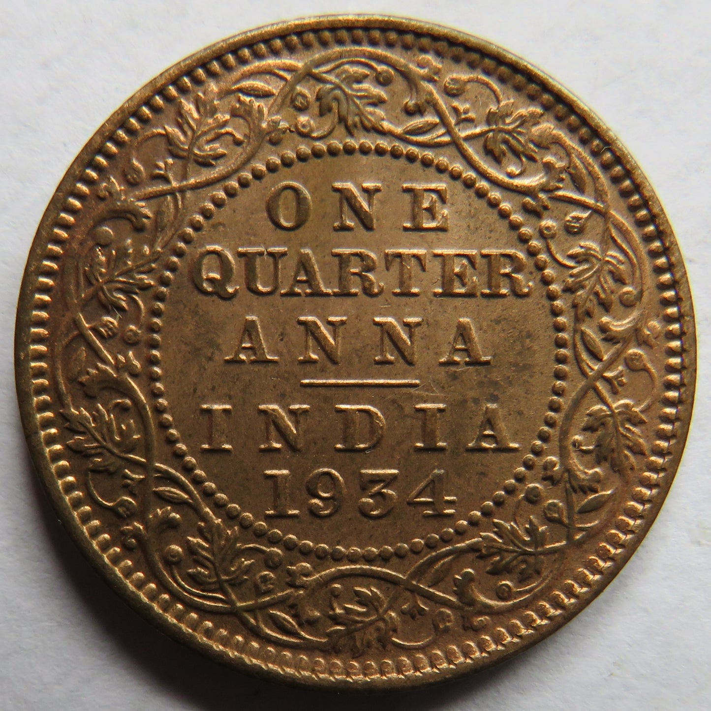 1934 King George V India 1/4 Anna Coin In Higher Grade