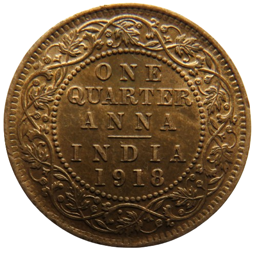 1918 King George V India 1/4 Anna Coin In Higher Grade