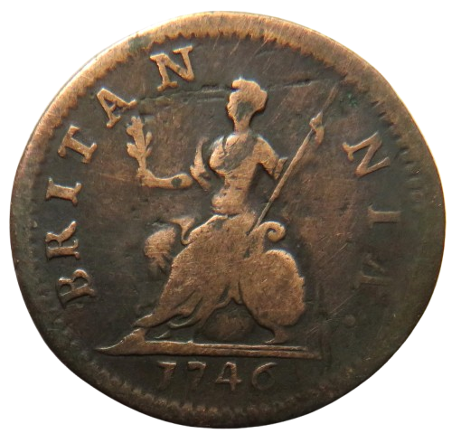 1746 King George II Farthing Coin - Great Britain
