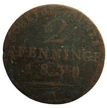 Load image into Gallery viewer, 1839 German States Prussia 2 Pfennig Coin
