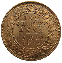 Load image into Gallery viewer, 1913 King George V India 1/4 Anna Coin In High Grade
