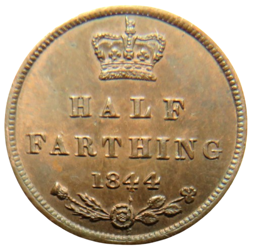 1844 Queen Victoria 1/2 Half-Farthing Coin In High Grade