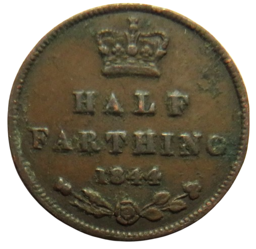 1844 Queen Victoria 1/2 Half-Farthing Coin - Great Britain