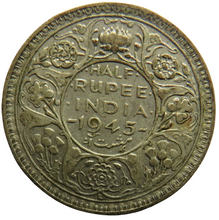 Load image into Gallery viewer, 1945 King George VI India 1/2 Rupee Coin
