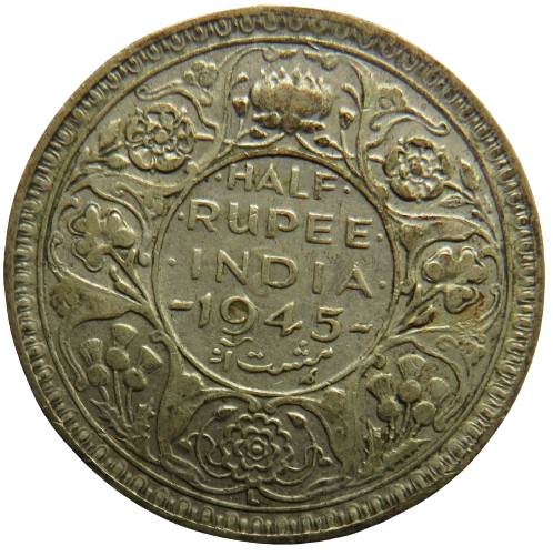 1945 King George VI India 1/2 Rupee Coin