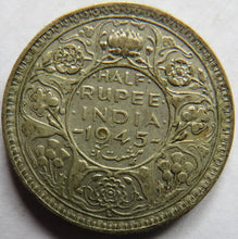 Load image into Gallery viewer, 1945 King George VI India 1/2 Rupee Coin
