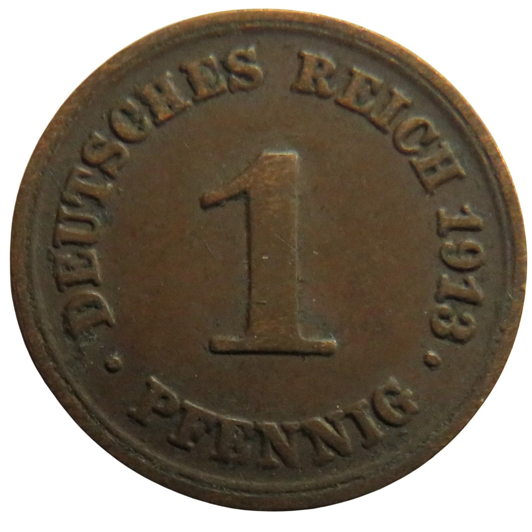 1913-F Germany 1 One Pfennig Coin