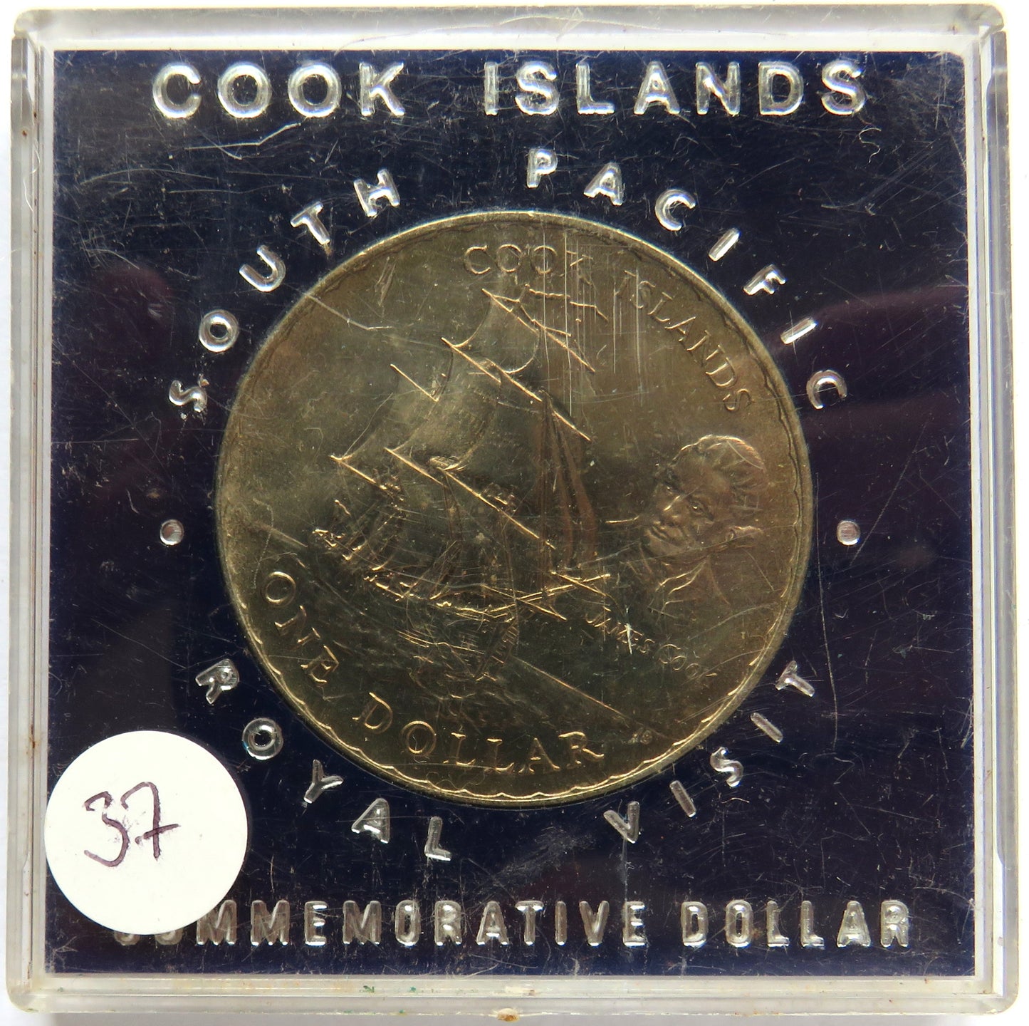 1970 New Zealand Proof $1 Coin James Cook Cook Islands / Royal Visit