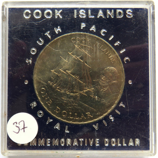 1970 New Zealand Proof $1 Coin James Cook Cook Islands / Royal Visit