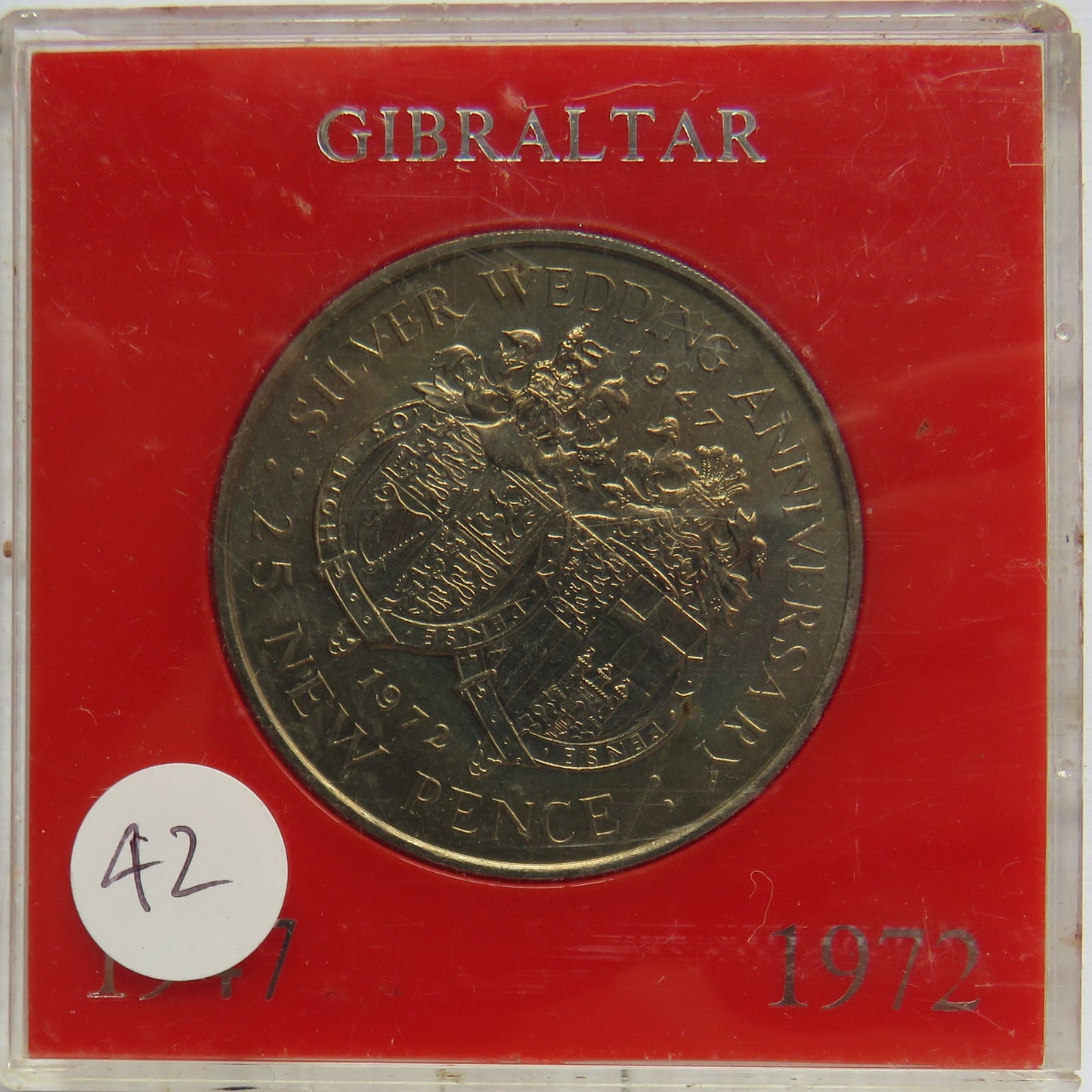 1972 Gibraltar Cased Commemorative Crown - Silver Wedding