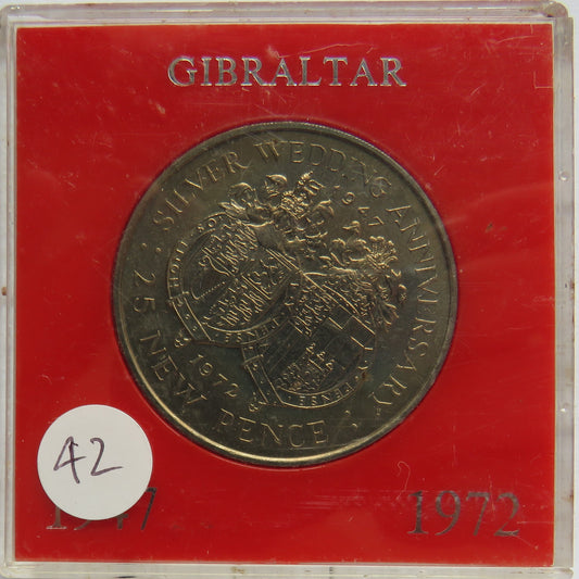 1972 Gibraltar Cased Commemorative Crown - Silver Wedding