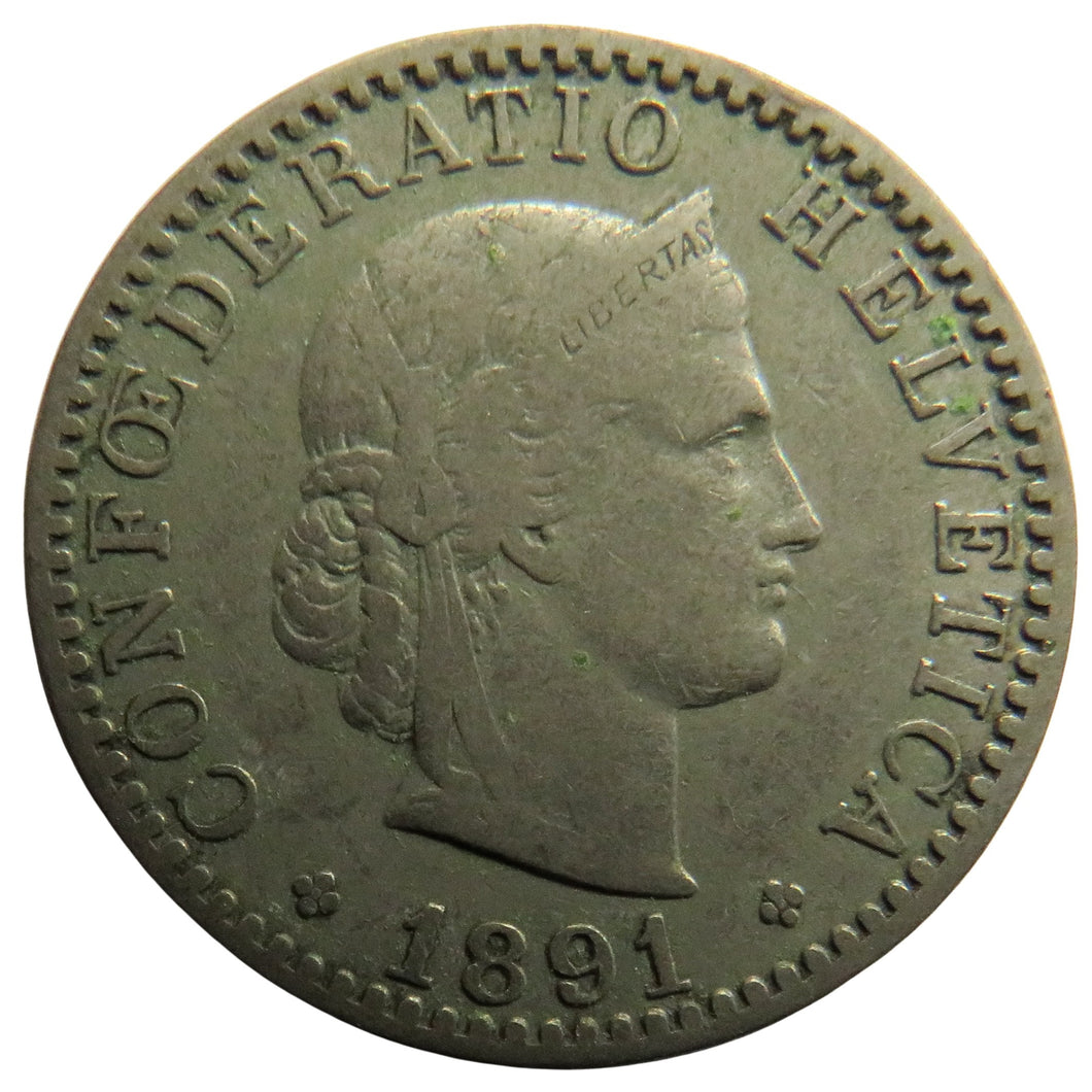 1891 Switzerland 20 Rappen Coin