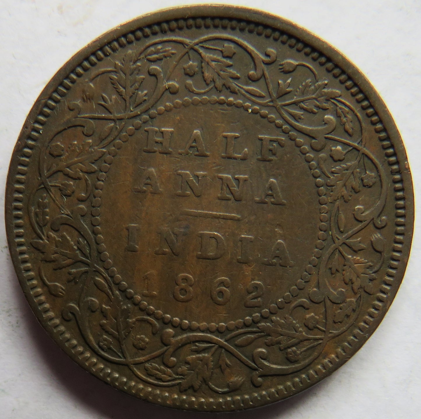 1862 Queen Victoria India Half 1/2 Anna Coin