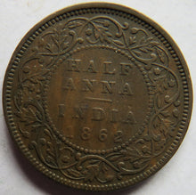 Load image into Gallery viewer, 1862 Queen Victoria India Half 1/2 Anna Coin
