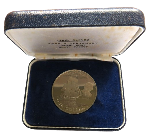 1970 New Zealand Proof $1 Coin James Cook Cook Islands / Royal Visit