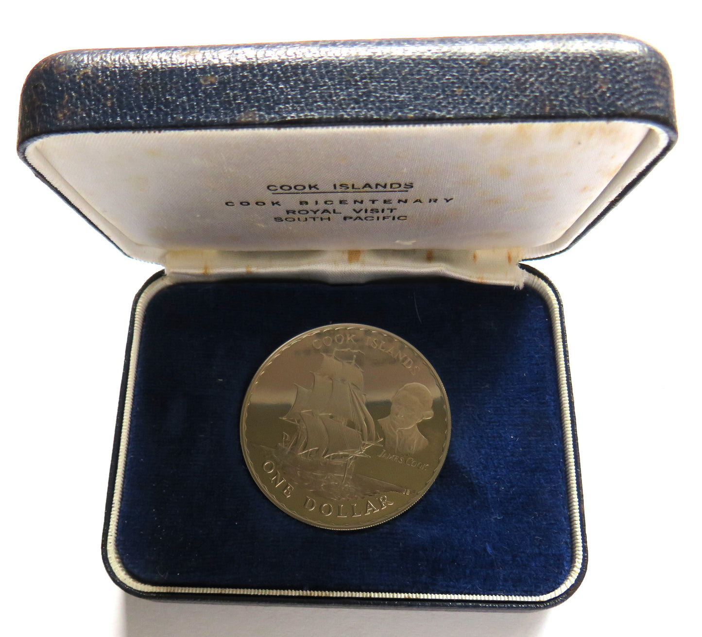1970 New Zealand Proof $1 Coin James Cook Cook Islands / Royal Visit