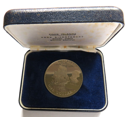 1970 New Zealand Proof $1 Coin James Cook Cook Islands / Royal Visit