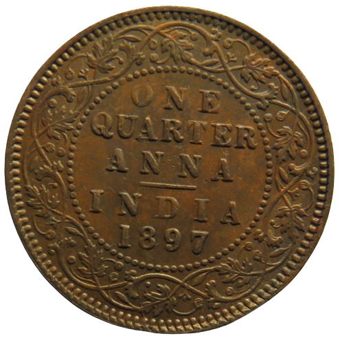 1897 Queen Victoria India Quarter 1/4 Anna Coin In Higher Grade