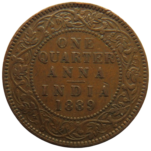 1889 Queen Victoria India Quarter 1/4 Anna Coin In Better Grade