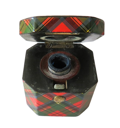 A Very Nice Antique Mauchline Tartan Ware Inkwell "Prince Charlie" Tartan