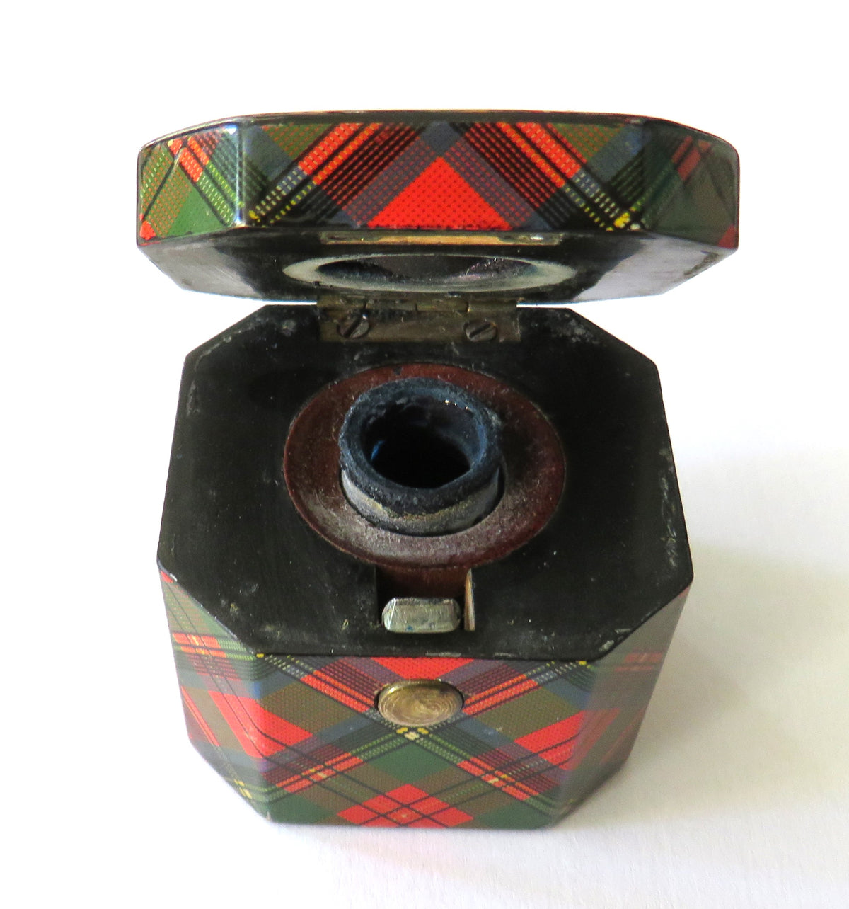 A Very Nice Antique Mauchline Tartan Ware Inkwell "Prince Charlie" Tartan
