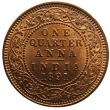 Load image into Gallery viewer, 1891 Queen Victoria India Quarter Anna Coin In High Grade
