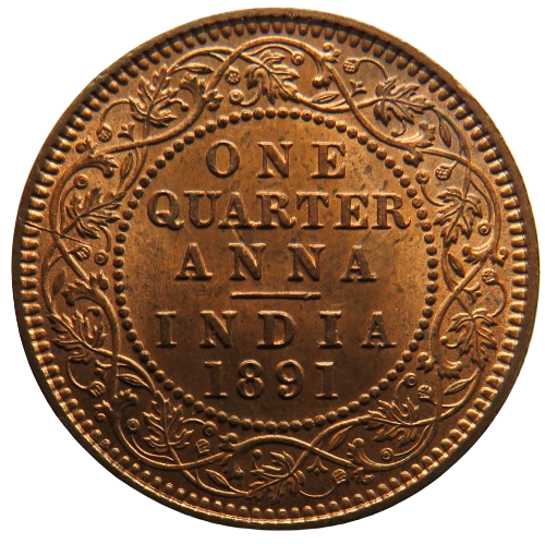 1891 Queen Victoria India Quarter Anna Coin In High Grade