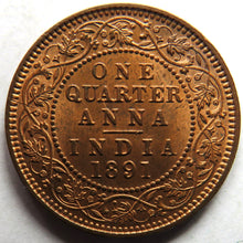 Load image into Gallery viewer, 1891 Queen Victoria India Quarter Anna Coin In High Grade
