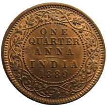 Load image into Gallery viewer, 1889 Queen Victoria India Quarter Anna Coin In High Grade
