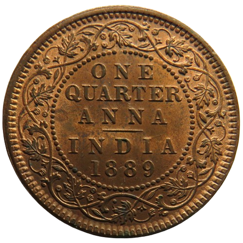 1889 Queen Victoria India Quarter Anna Coin In High Grade