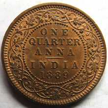 Load image into Gallery viewer, 1889 Queen Victoria India Quarter Anna Coin In High Grade
