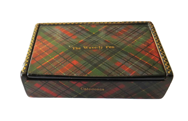 Antique Mauchline Tartan Ware Small Pen Nib Box "The Waverley Pen" "Caledonia Tartan"