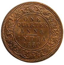 Load image into Gallery viewer, 1880 Queen Victoria India Quarter Anna Coin In High Grade
