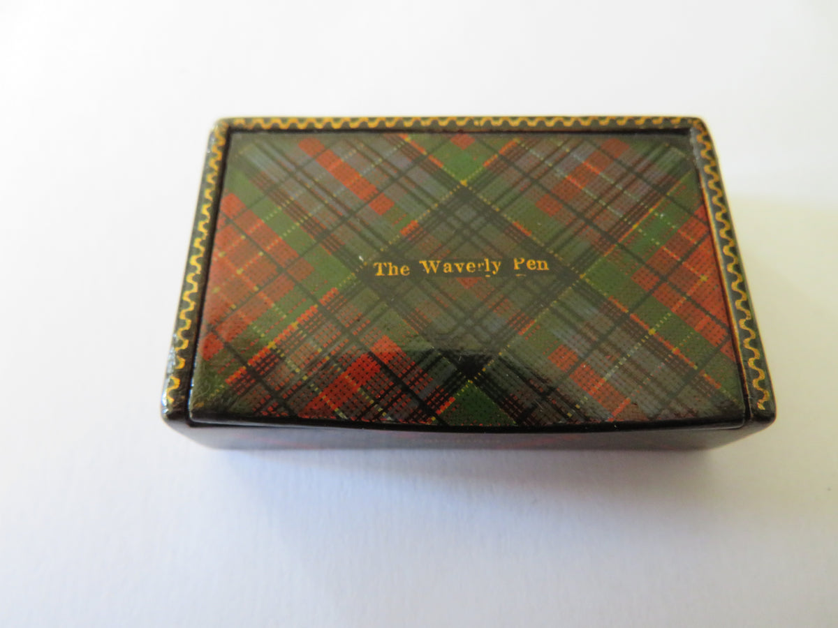 Antique Mauchline Tartan Ware Small Pen Nib Box "The Waverley Pen" "Caledonia Tartan"