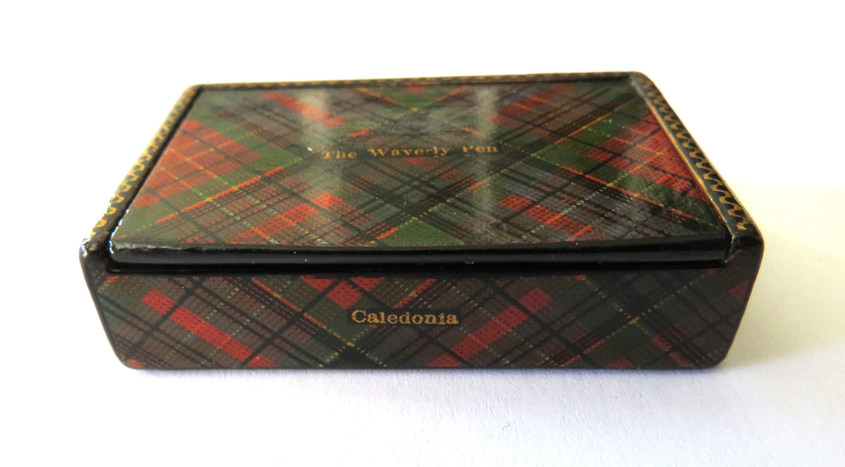 Antique Mauchline Tartan Ware Small Pen Nib Box "The Waverley Pen" "Caledonia Tartan"