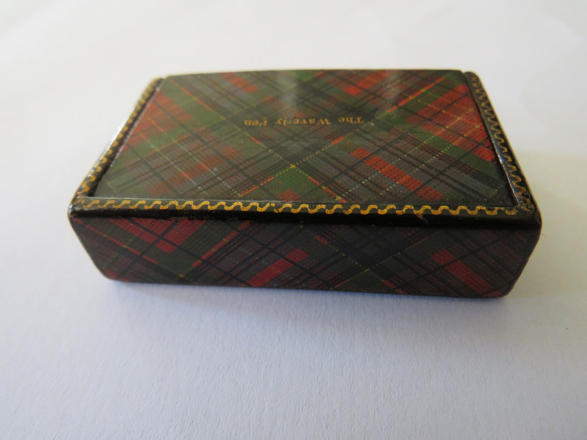 Antique Mauchline Tartan Ware Small Pen Nib Box "The Waverley Pen" "Caledonia Tartan"