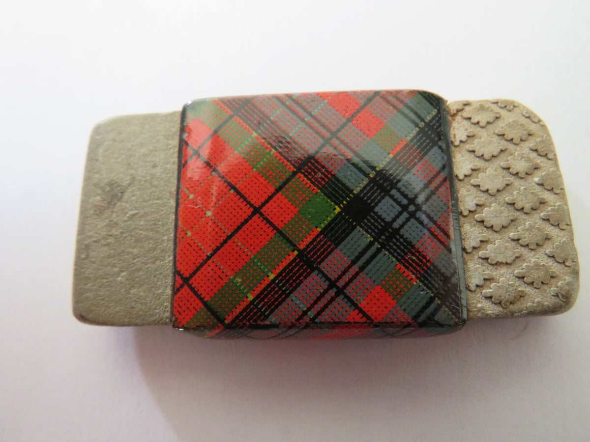 Antique Mauchline Tartan Ware Sleeve With Rubber Retailer Perry & Co Dated 1868