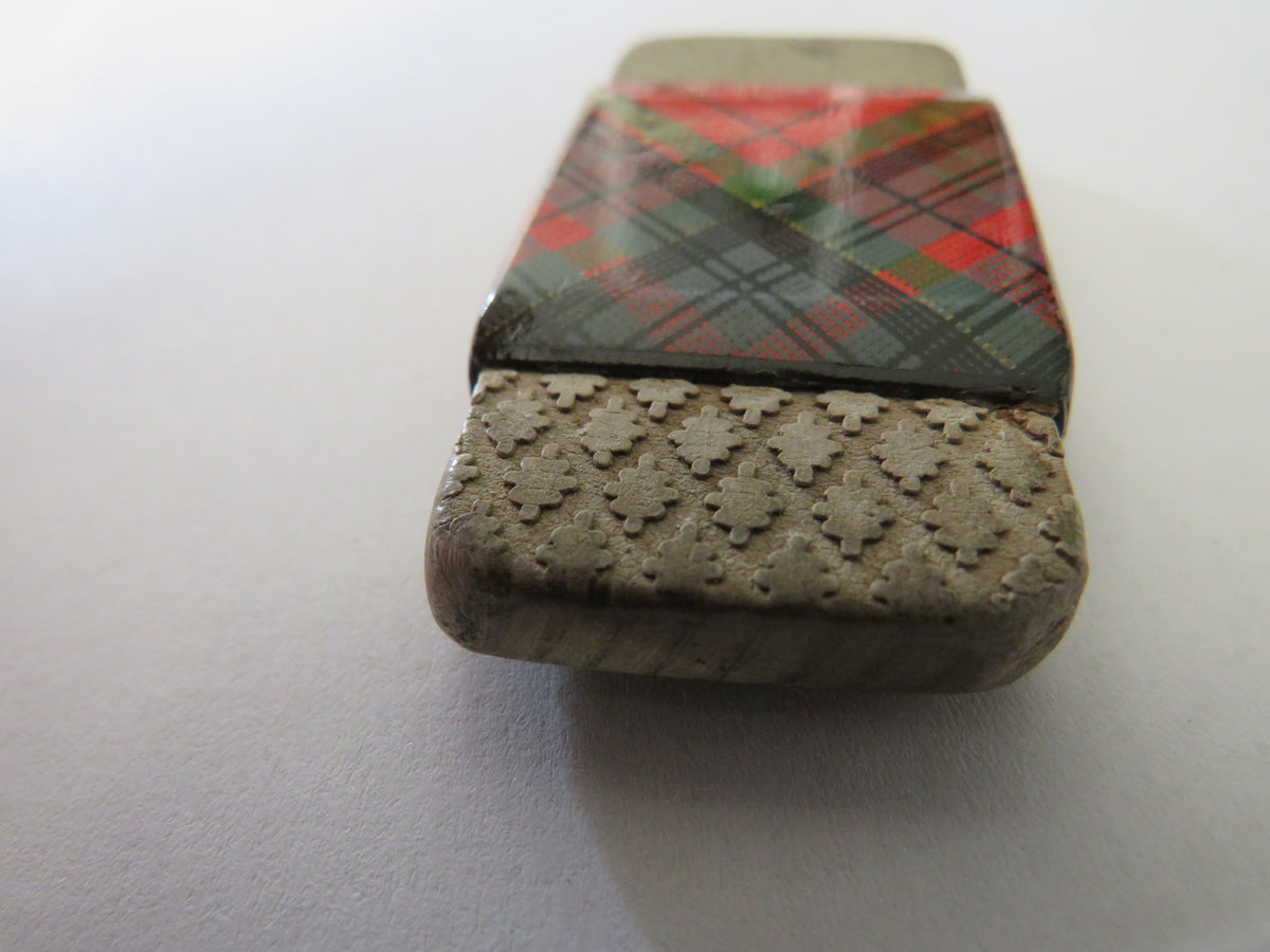 Antique Mauchline Tartan Ware Sleeve With Rubber Retailer Perry & Co Dated 1868