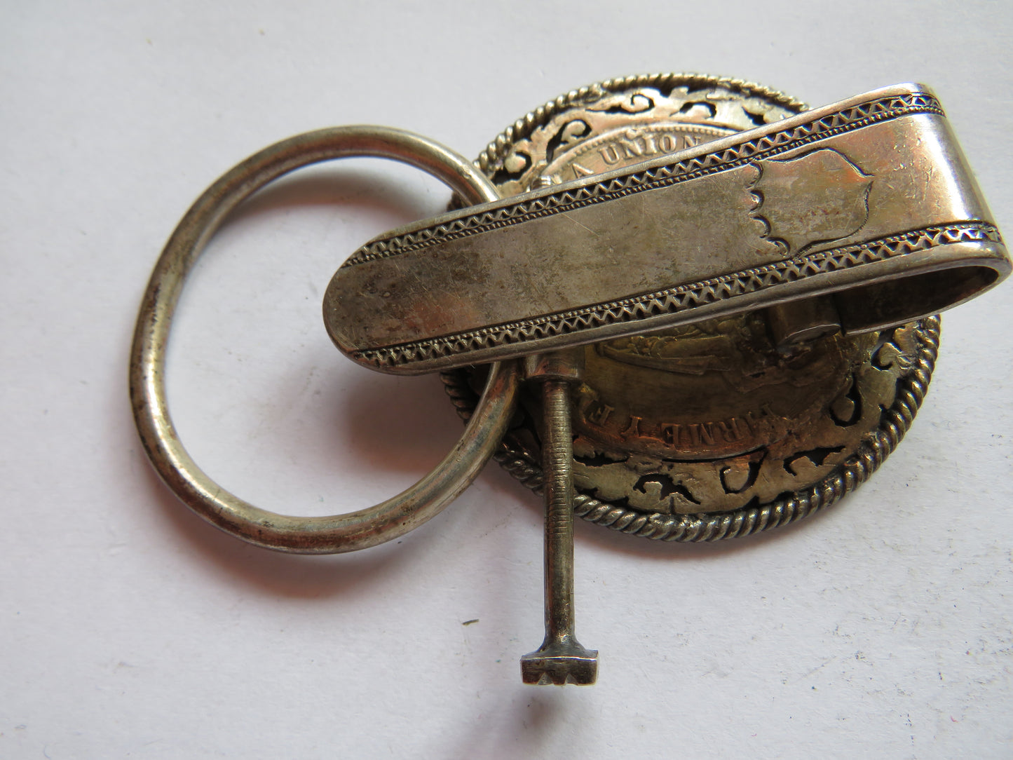 1884 Peru Silver Sol Coin With Chinese Stamp Made Into Buckle / Clasp