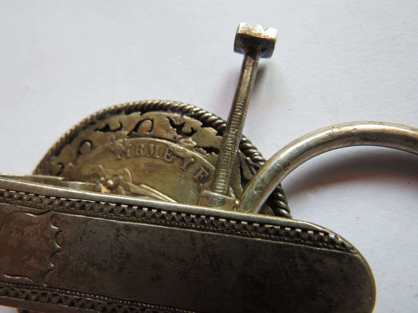 1884 Peru Silver Sol Coin With Chinese Stamp Made Into Buckle / Clasp