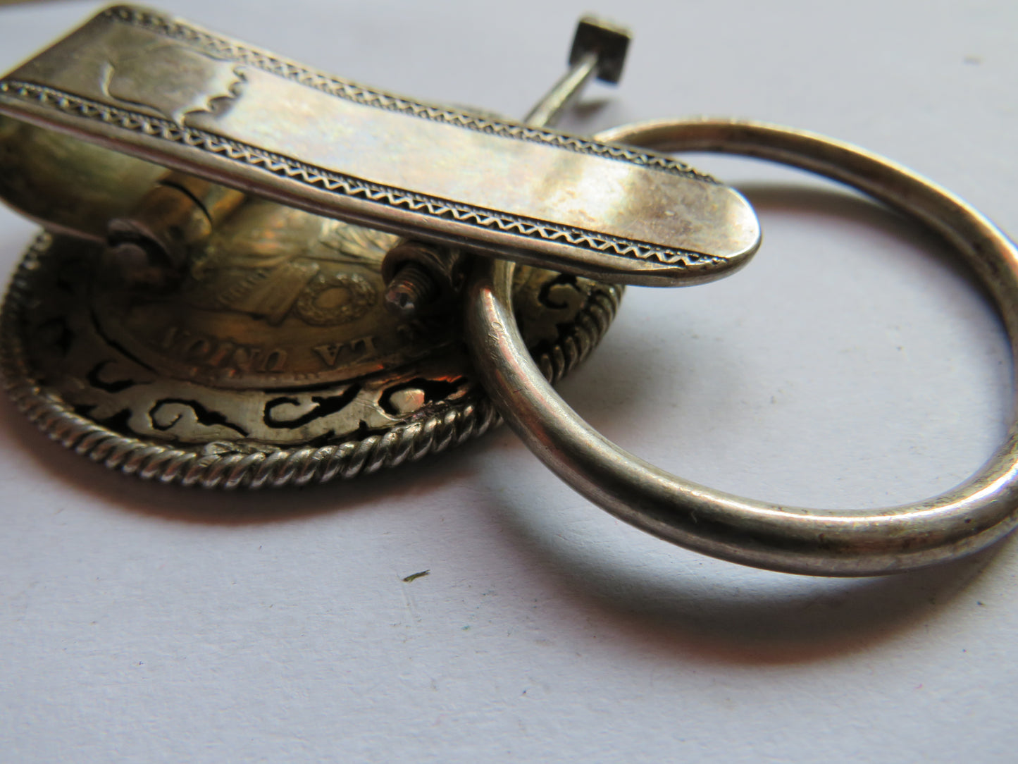 1884 Peru Silver Sol Coin With Chinese Stamp Made Into Buckle / Clasp