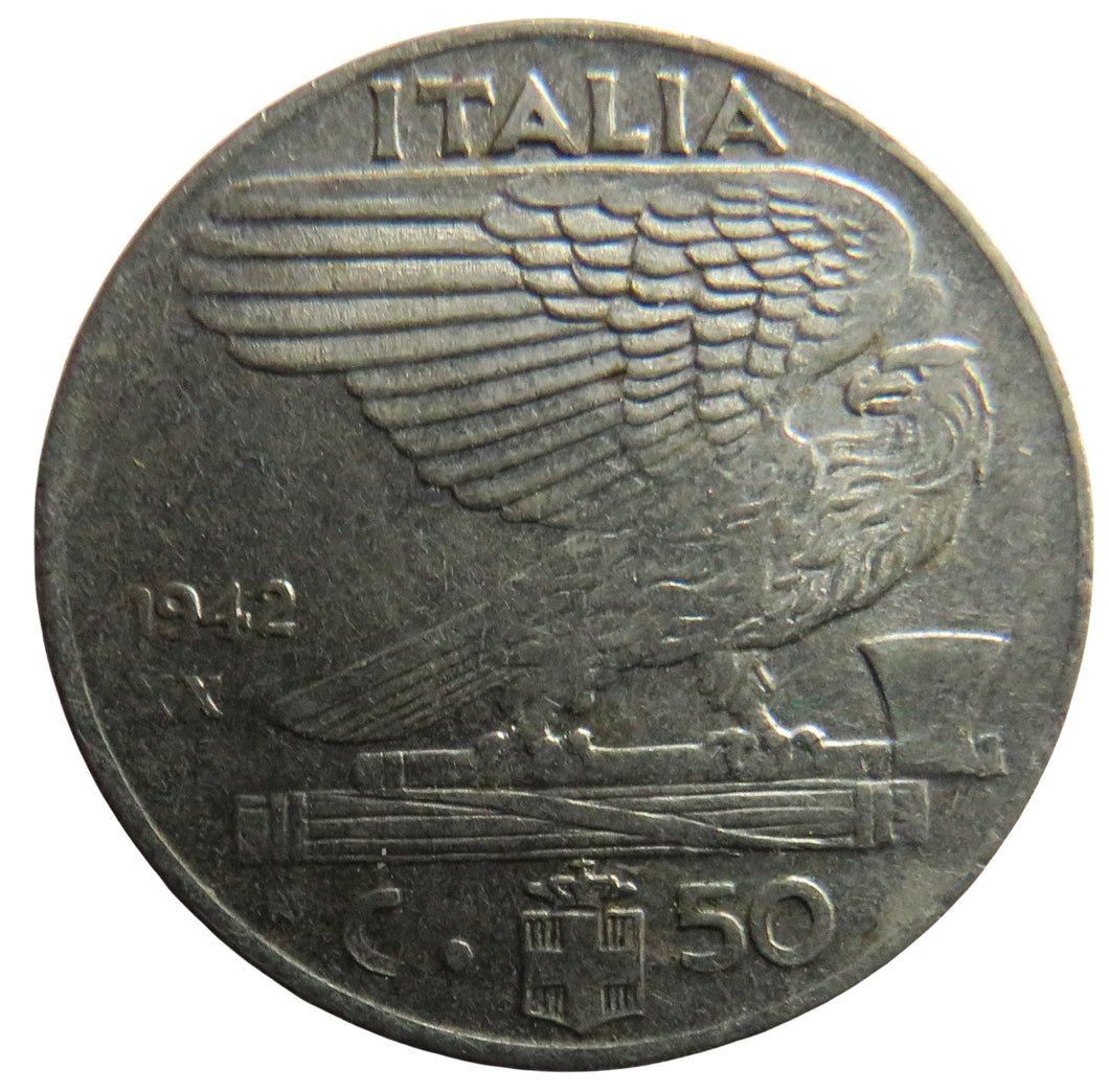 1942 Italy 50 Centesimi Coin