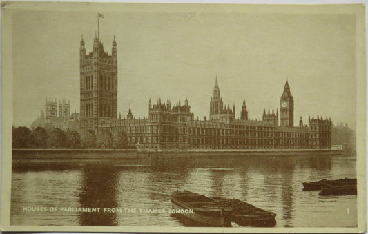 Vintage Postcard of Houses of Parliment from the Thames, London, 1949