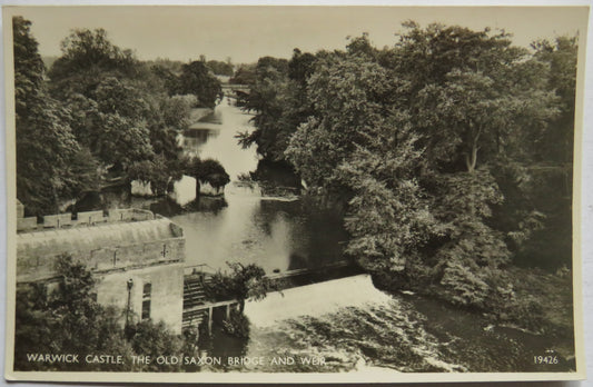 Vintage Postcard of Warwick Castle, The Old Saxon Bridge and Weir