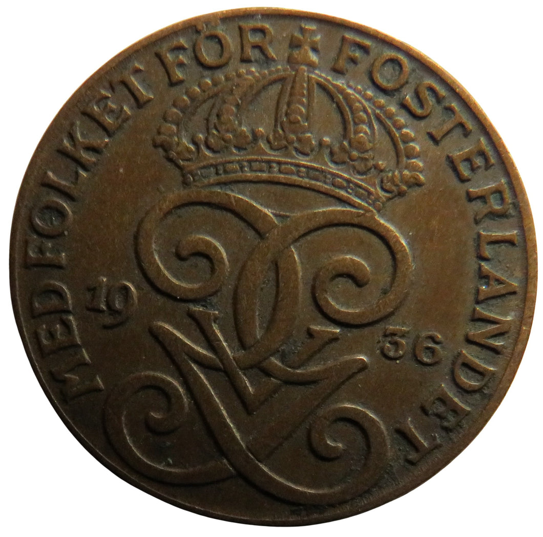 1936 Sweden 2 Ore Coin