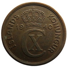 Load image into Gallery viewer, 1940 Iceland 2 Aurar Coin
